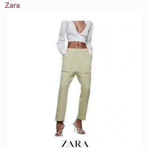 Zara women pistacho cotton pants with pockets